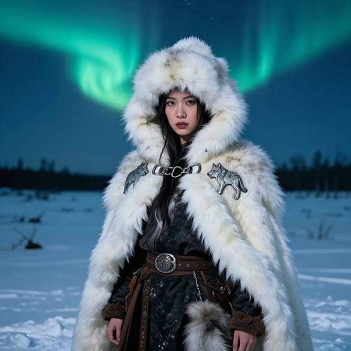 Fierce Warrior in Snowy Fur Cape