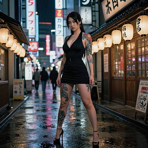 Confident Japanese Yakuza in Neon Tokyo