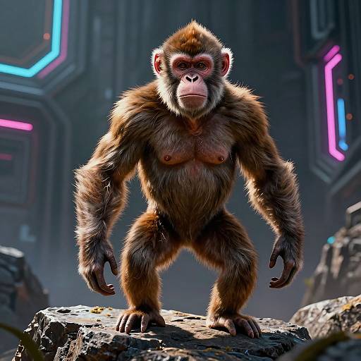 Gigachad Monkey on Neon Cliff