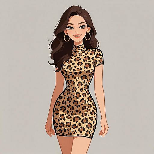 Smiling Woman in Leopard Print Dress