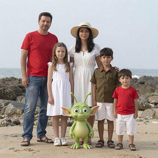 Family Portrait with Goblin on Beach