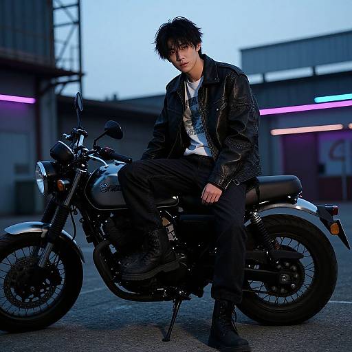 Edgy Male Model on Vintage Motorcycle