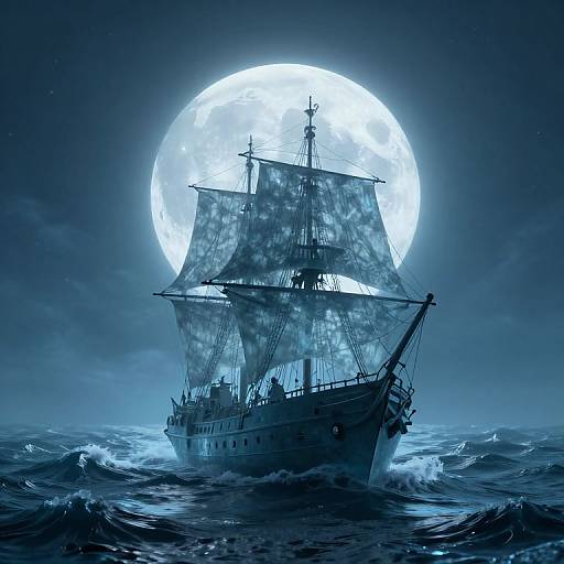 Ethereal Cyberpunk Ghost Ship Seascape