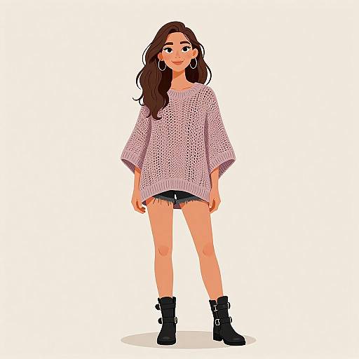 Bohemian Woman in Knit Poncho