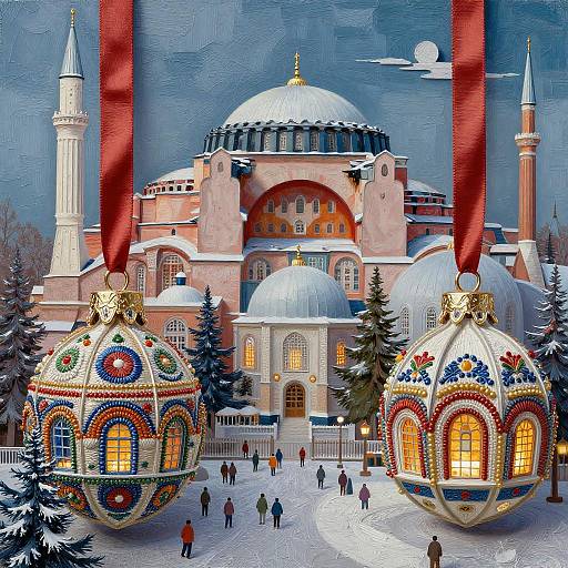 Byzantine Winter Cathedral with Ornate Silk Ribbon Ornaments