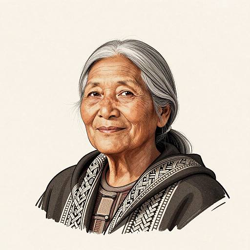 Portrait of Indigenous Elderly Woman in Traditional Shawl