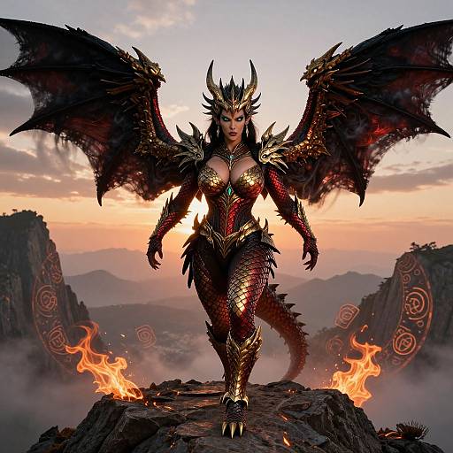 Dragon Queen on Mountain Peak Sunset