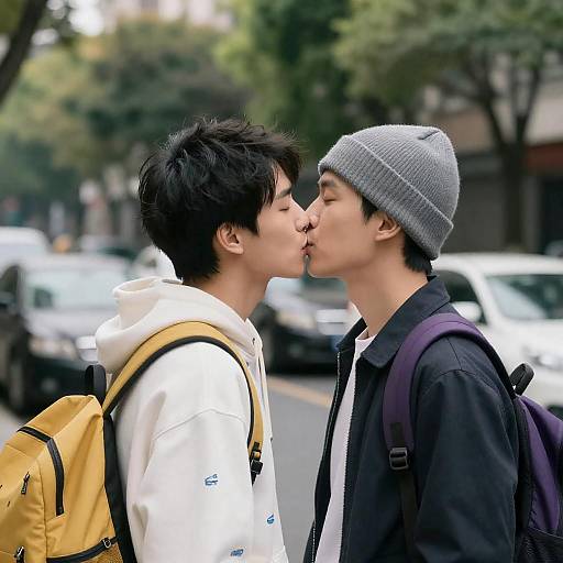 Outdoor Kiss Between Two Asian Men