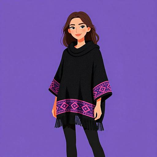Bohemian Woman in Knit Poncho