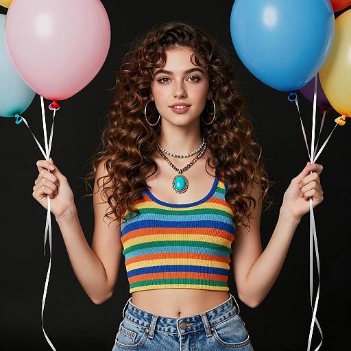 Young Woman with Colorful Balloons