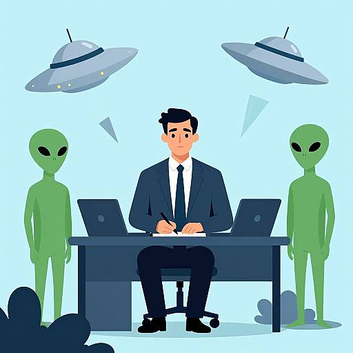 Man in Suit with Aliens Vector