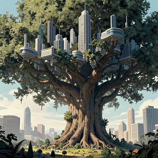 Futuristic City in Giant Tree