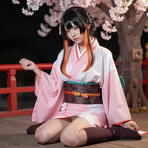 Elegant Asian Woman in Kimono Cosplay