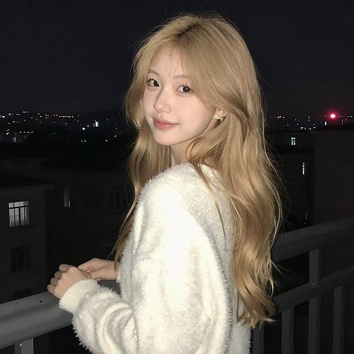 Young Woman on Balcony at Night