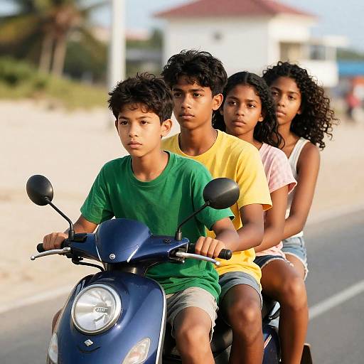 Teenagers on a Scooter at the Beach