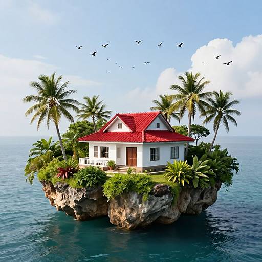 Floating Island House Above Ocean