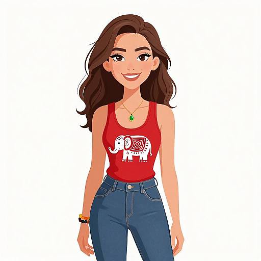 Smiling Woman in Casual Red Tank Top