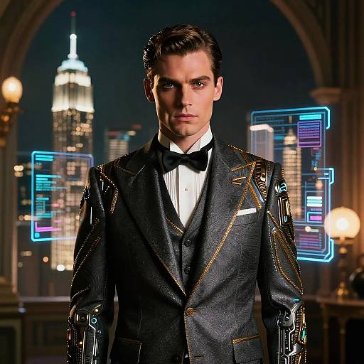 Cybernetic Gatsby in Futuristic City