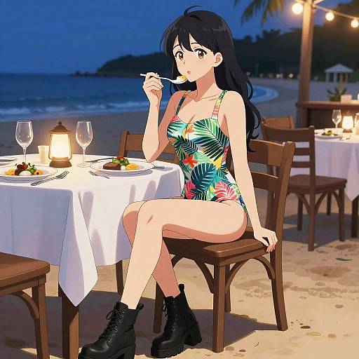 Athletic Woman in Tropical Swimsuit