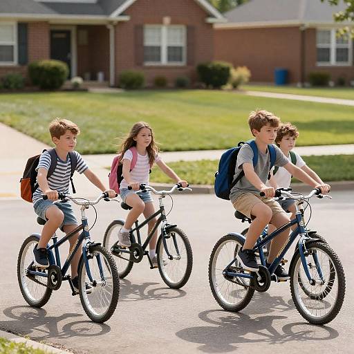 Kids Riding Bikes on Suburban Street