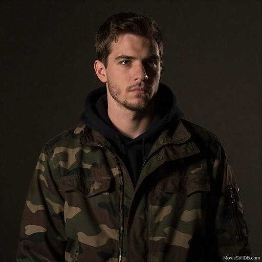 Serious Young Man in Camouflage Jacket