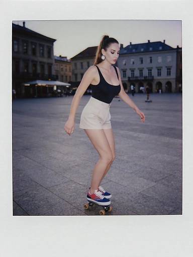 Sporty Petite Woman Skating at Sunset