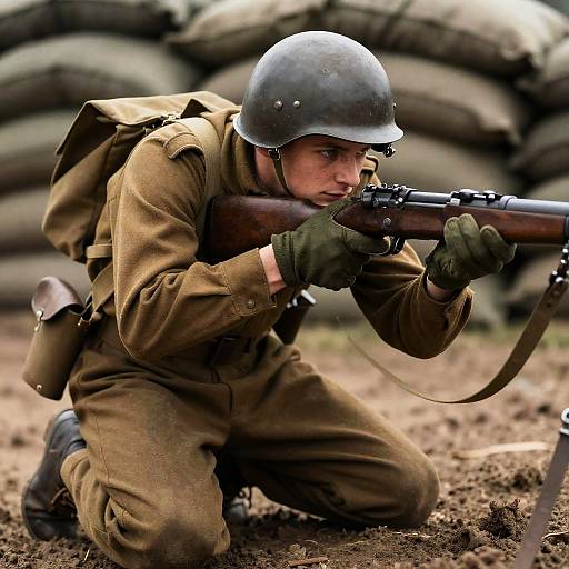 Young Soldier in World War I Stance