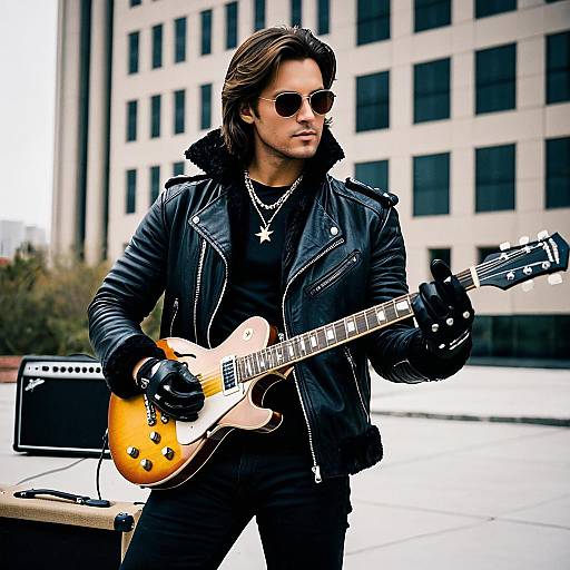 Rock Star Playing Electric Guitar Outdoors