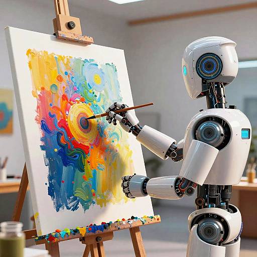 Robot Artist Creating Vibrant Digital Art