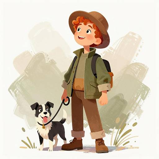 Joyful Boy with Dog in Abstract Colors