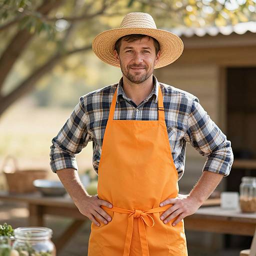 Friendly Farmer in Rustic Apron