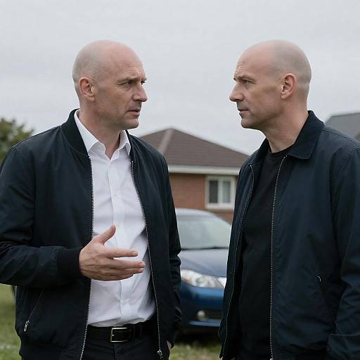 Intense Outdoor Stare: Bald Men Portrait