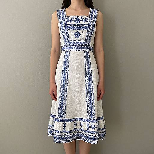 Woman in Blue and White Dress