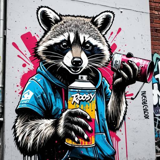 Graffiti Art of Raccoon with Spray Paint Cans