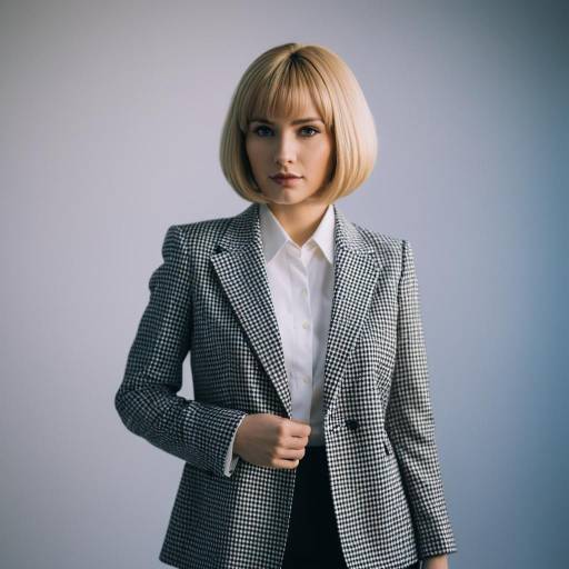Young woman in tailored checkered blazer