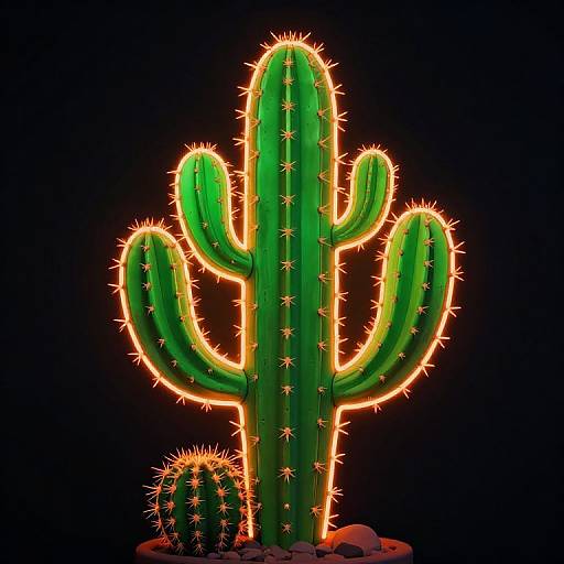 Neon Glowing Cactus Art