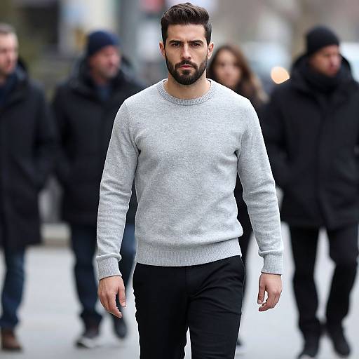 Stylish Bearded Man Walking Confidently