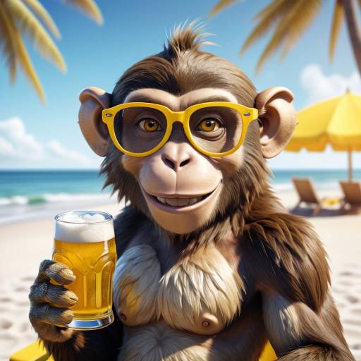 Playful Cartoon Monkey at the Beach