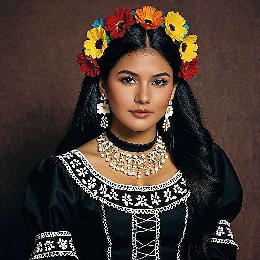 Elegant Mariachi Dress with Floral Accents