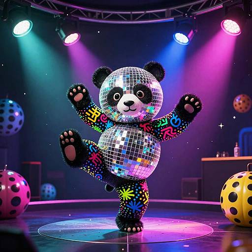 Disco Panda Breakdancing Neon Art