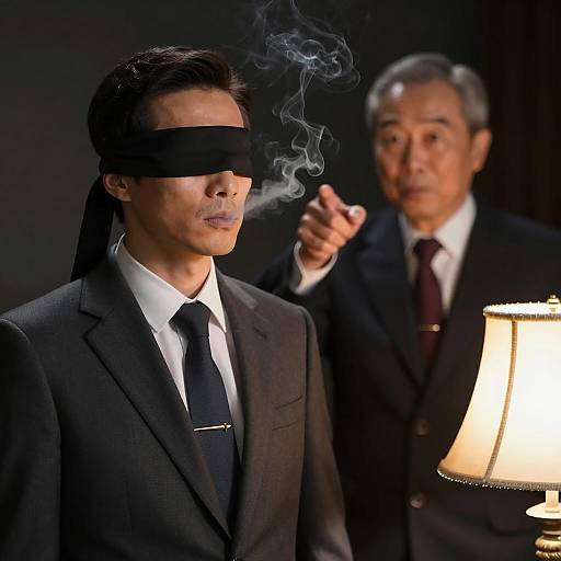 Dramatic Scene: Blindfolded Man Confrontation