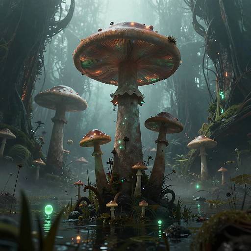 Surreal Alien Mushroom Swamp Scene