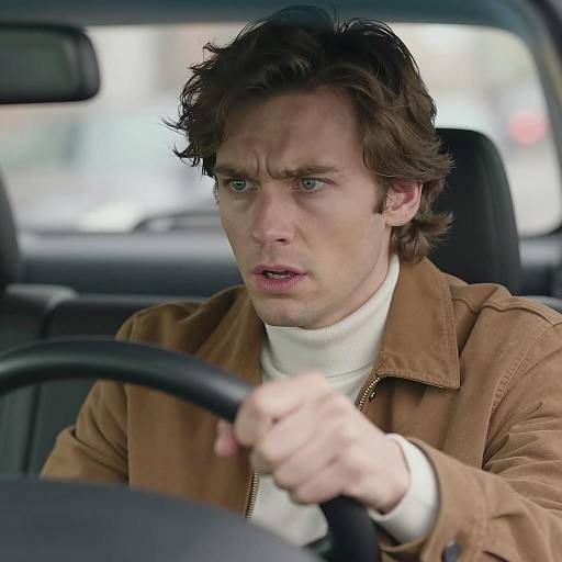 Concerned Driver in a Blurred Background