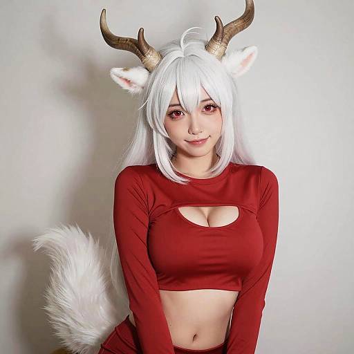 White Reindeer Furry with Horns