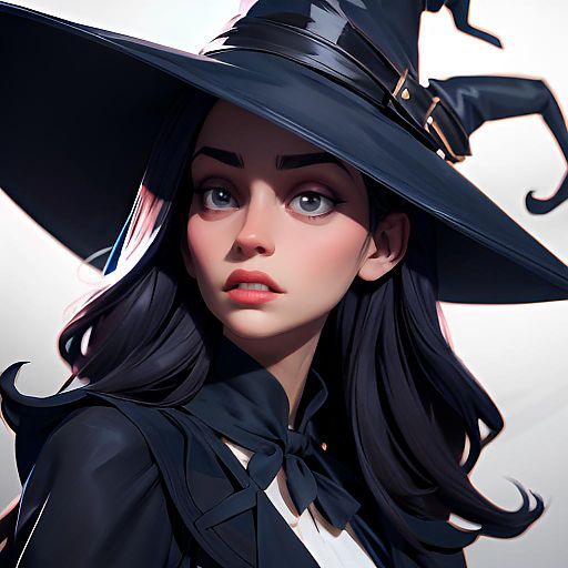 Elegant Witch Gazing with Cheeky Charm