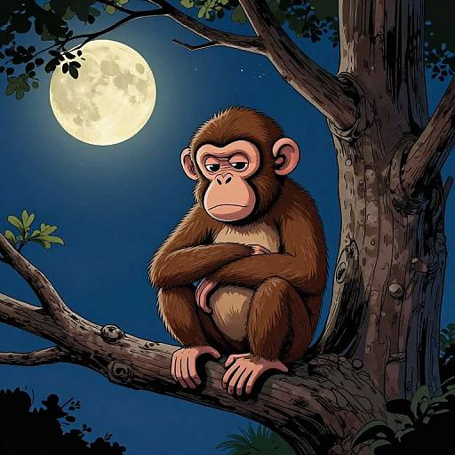 Sad Monkey Under Smiling Moon
