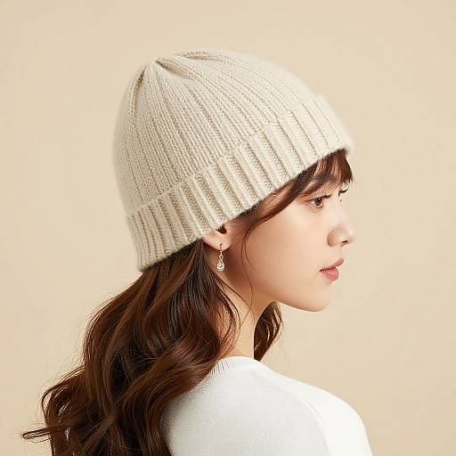 Woman in Cream Knitted Hat