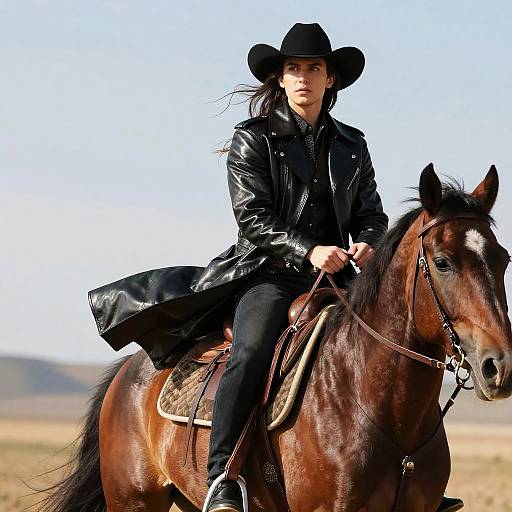 Stylish Black Cowboy Riding Plains