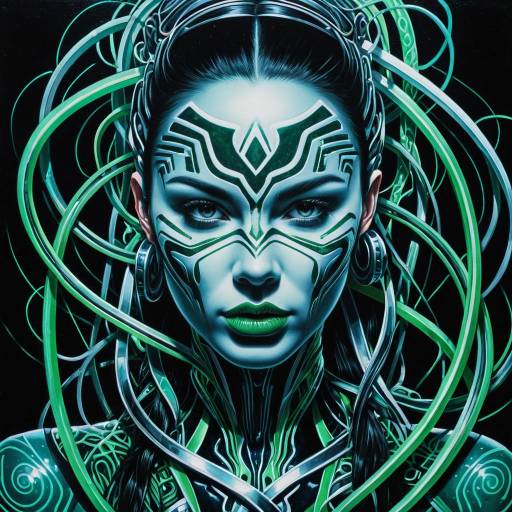 Surreal Jade and Silver Biopunk Woman Surreal Jade and Silver Biopunk Woman