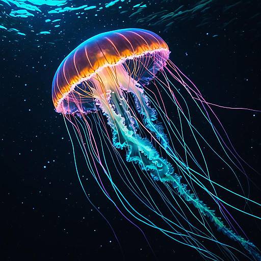 Bioluminescent Jellyfish in Deep Ocean